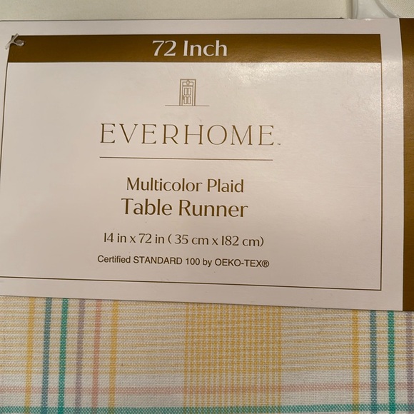 EVERHOME MULTICOLOR PLAID TABLE RUNNER. 14” x 72”. *NWT* - Picture 3 of 4